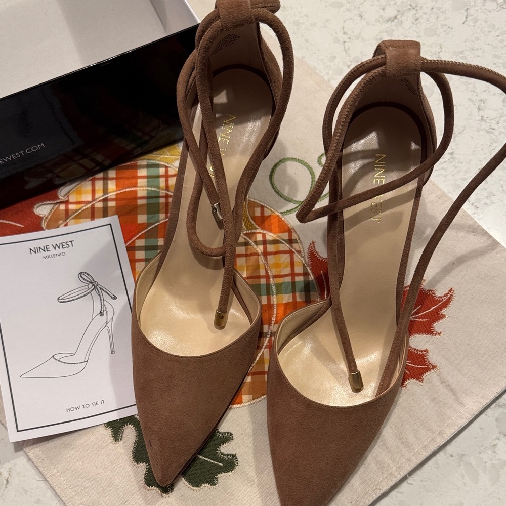Nine West Women's Tan Heels with Ankle Straps